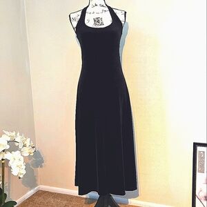90s Stretch Velvet Bodycon Halter Dress Holiday Party Dress, Size Small EUC